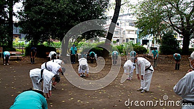 Asian elderly people practicing Tai Chi at public park Editorial Stock Photo